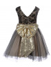 Black Lace Tulle Unique Flower Girl Dress With Gold Sequin Bow